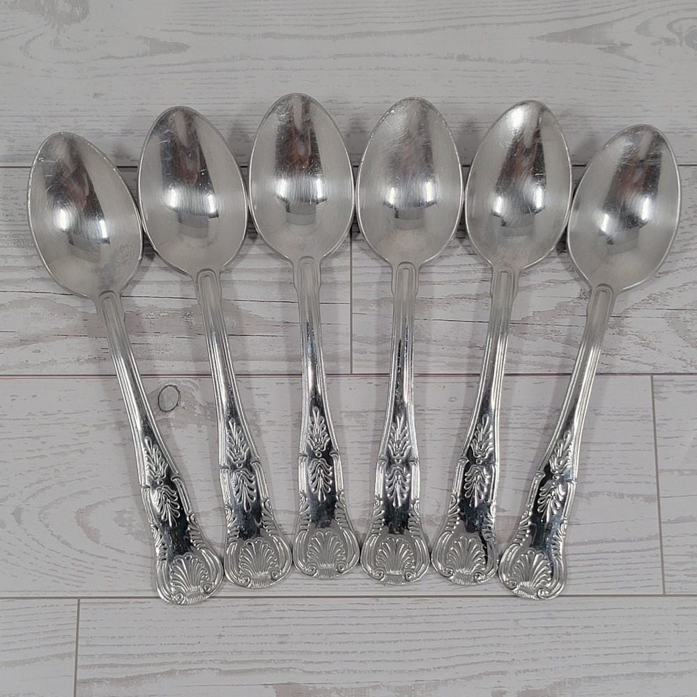 Reed & Barton Select Kings Pattern Stainless Teaspoons Set of 6 Shell Scroll